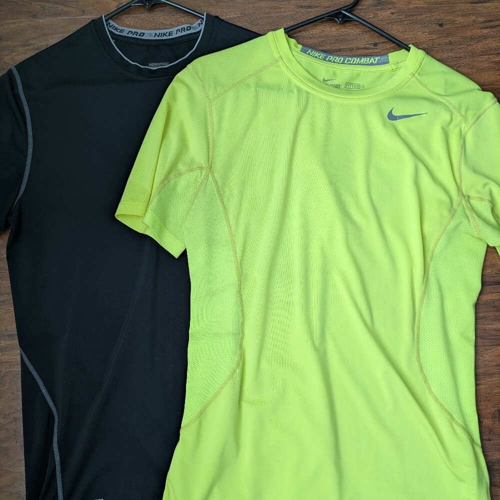 Mens Nike Pro Dri Fit Fitted Athletic T Shirts sz S black and green [lot of 2]